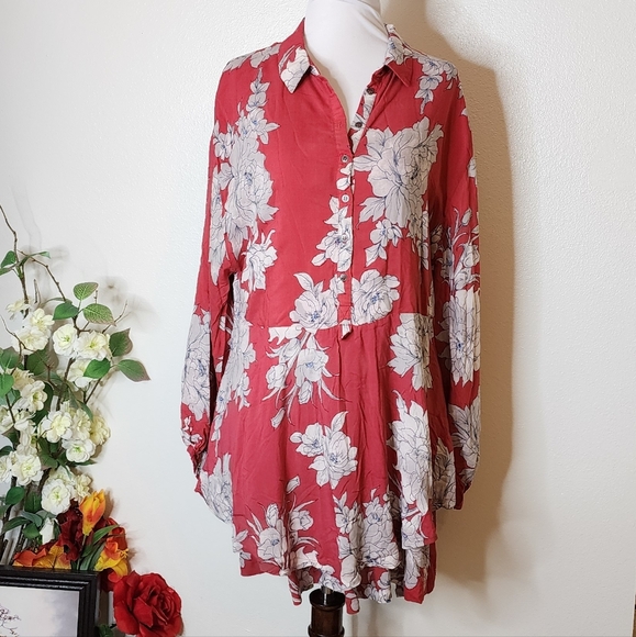 Free People Shake It Up Dress Mini Tiered Long Sleeve Fall Lightweight RARE - Picture 3 of 14